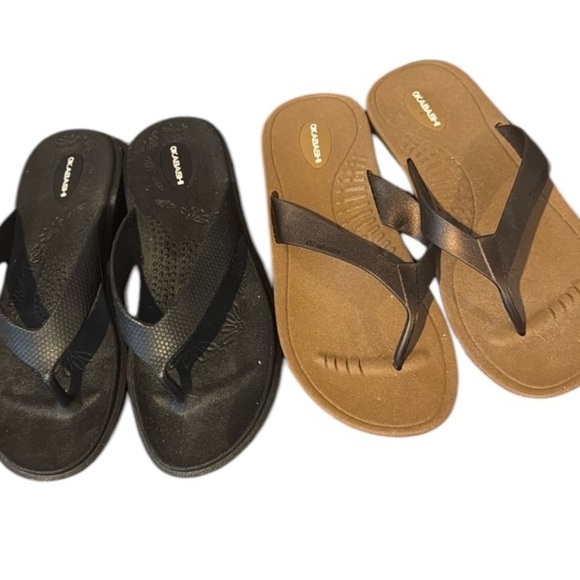Okabashi maui breeze two pair flip flops thong sandals size 8.5 M/L  brown black - Picture 1 of 10
